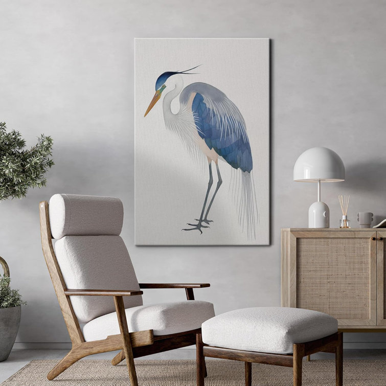 IDEA4WALL Crane Heron Bird " Blue Heron Bird Portrait Pastel Watercolor